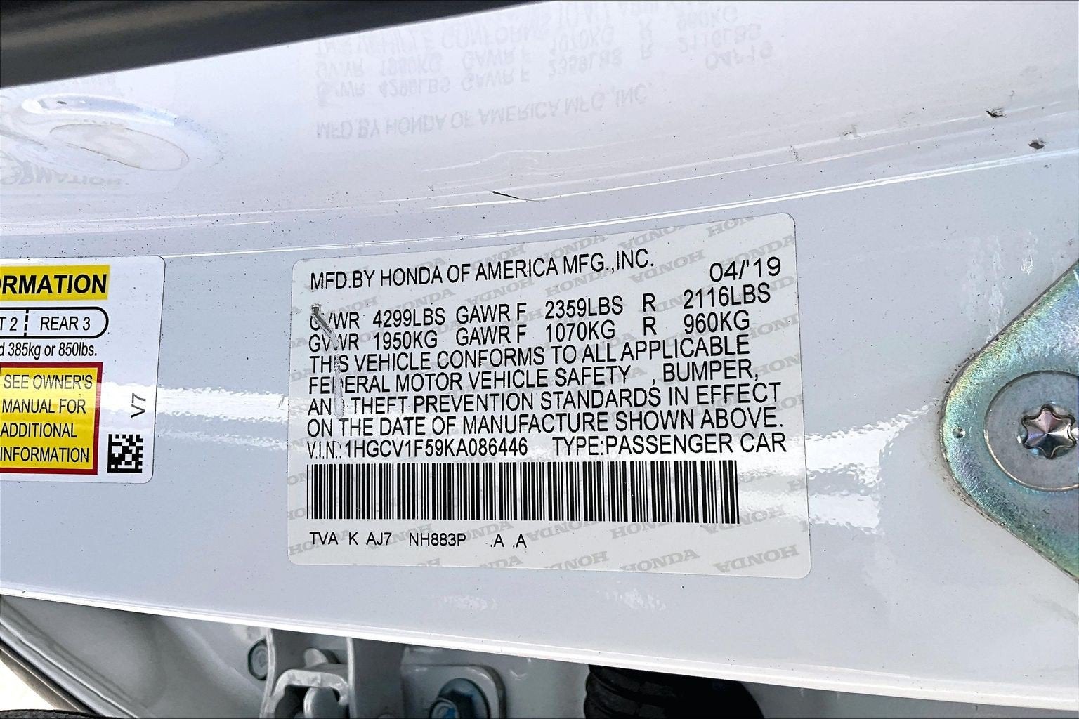 2019 Honda Accord Sedan EX-L 1.5T