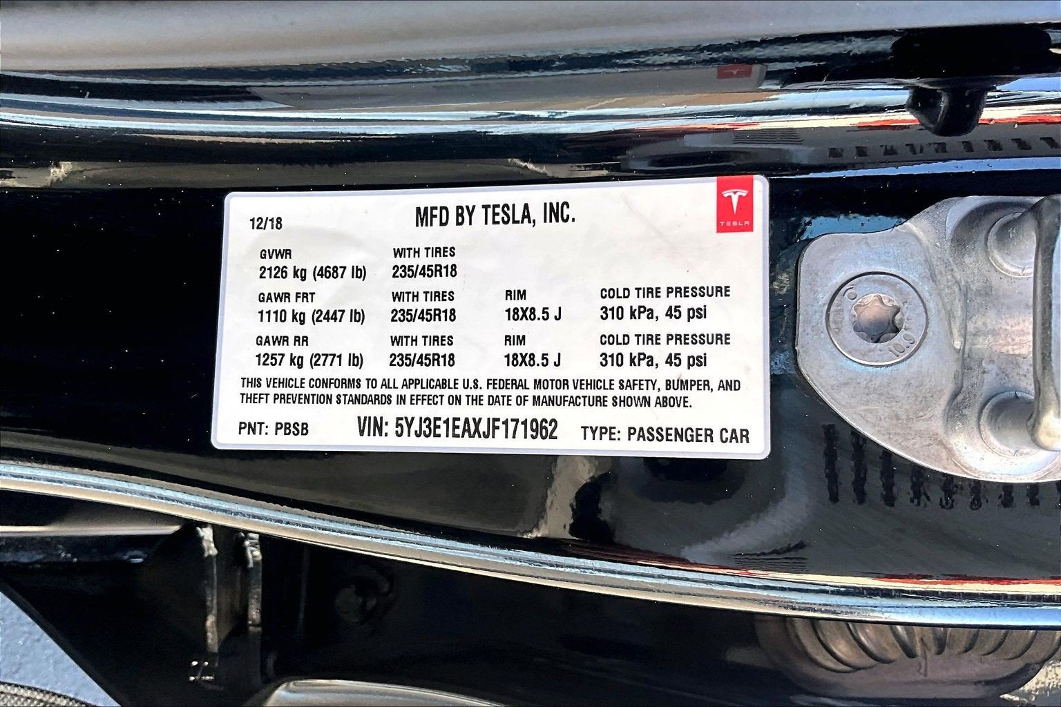 2018 Tesla Model 3 Mid Range Battery