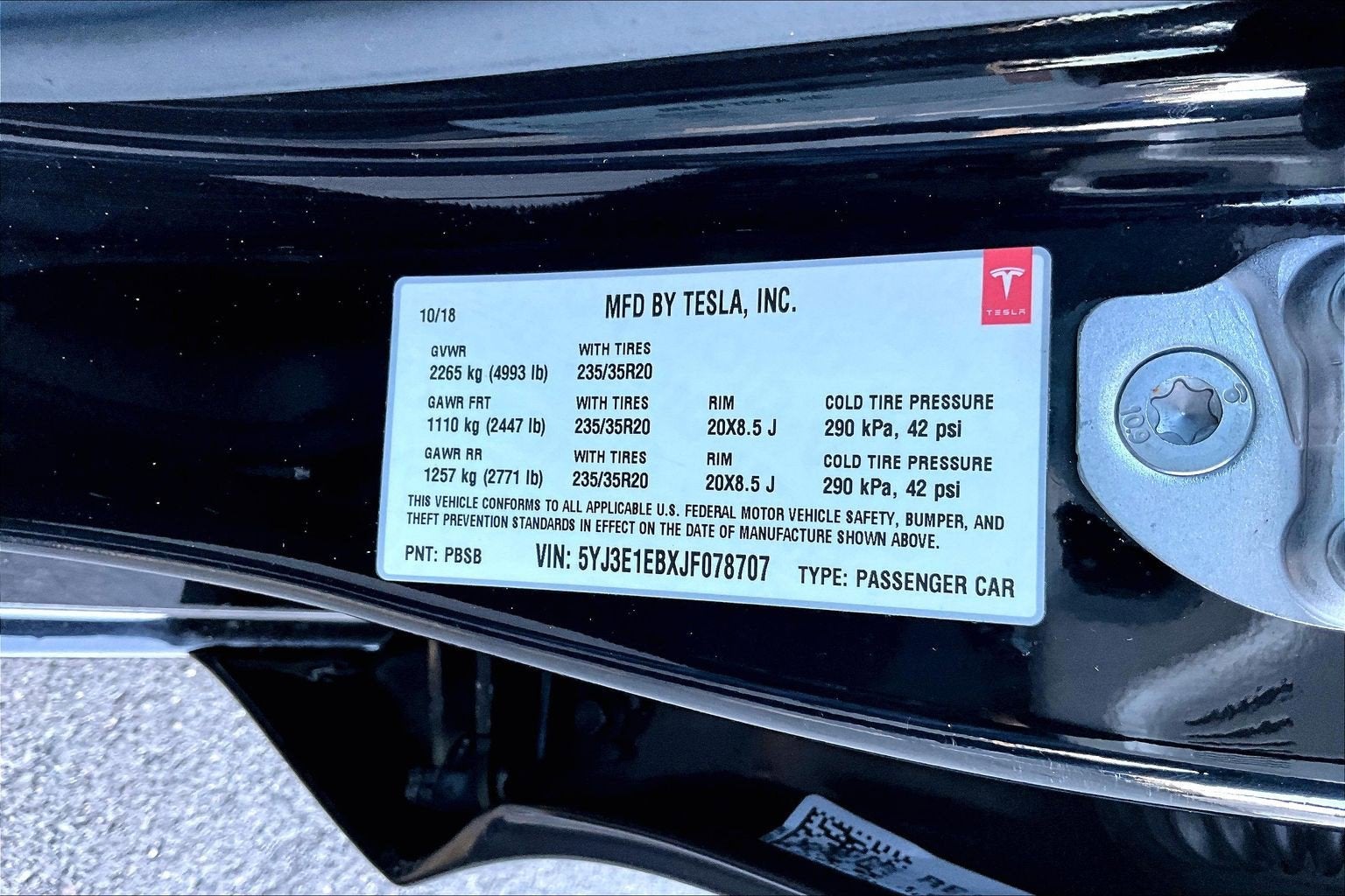 2018 Tesla Model 3 Long Range Battery